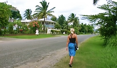 Walking down Wailoaloa Beach road, Fiji Walking down Wailoaloa Beach road, Fiji