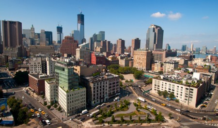 Utsikt från södra SoHo över TriBeCa och södra Manhattan, NYC