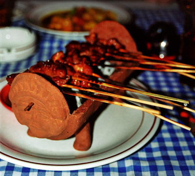 Satay Rätt på restaurang i Sanur, Bali