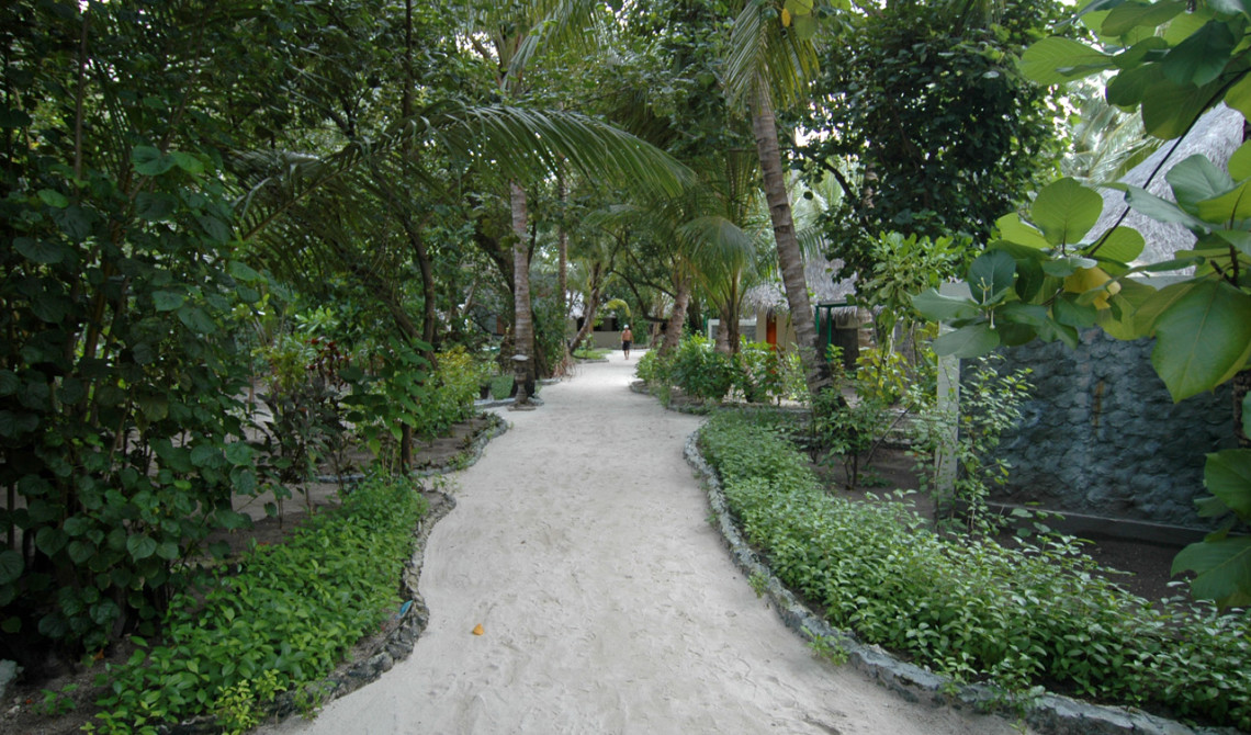 Vägen från restaurangen till vår bungalow