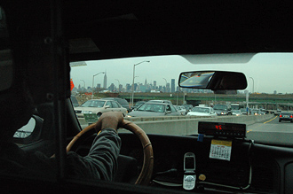 I taxi på väg in till NYC