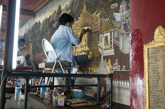 Work on the Wat Phra Kaeo Temple at the Grand Palace, Bangkok