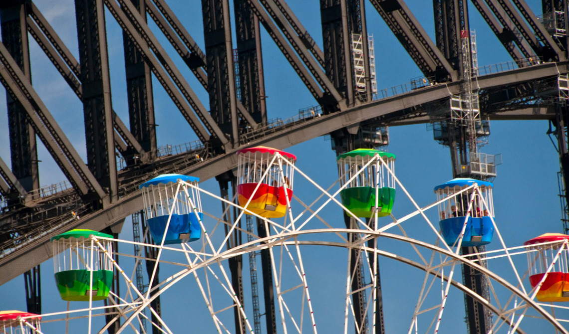 Pariserhjul på Luna Park med Sydney Harbour Bridge i bakgrunden