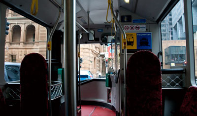 Buss från Circular Quay mot Westfield, Bondi Junction
