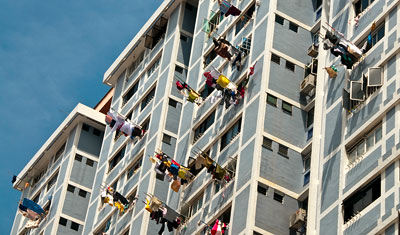 Husfasad med tvätt, Singapore