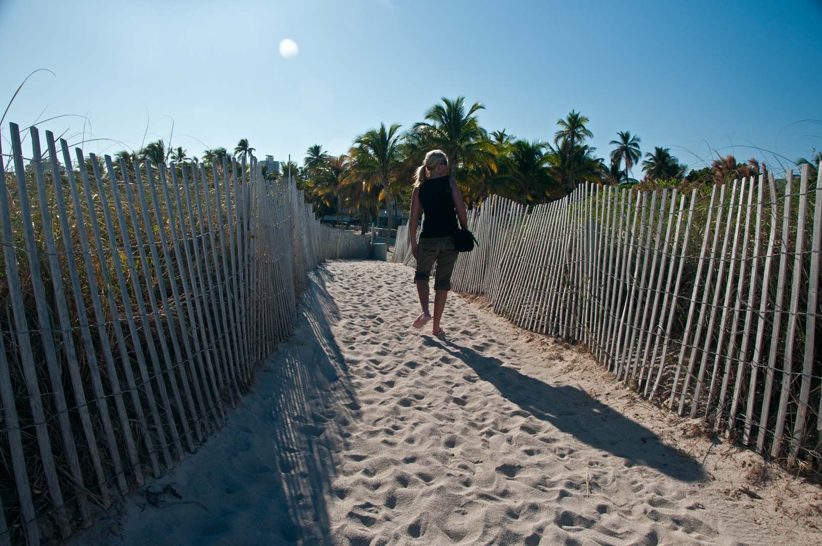 Anki lämnar stranden på South Beach, Miami Florida