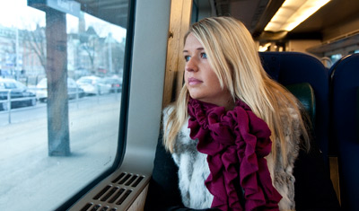 Anki på Öresundståget på väg till Kastrup