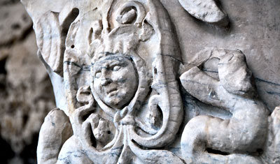 Detaljbild, inne på Colosseum, Rom