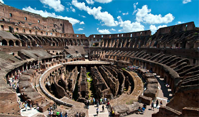 Vy över Colosseum från norra sidan av Colosseum, Rom