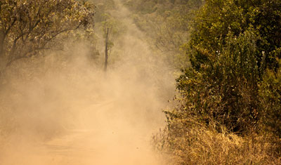 Vi åker fram i ett moln av damm,  Lake Nakuru Kenya