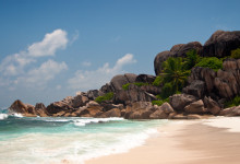 Den vackra Grand Anse stranden, La Digue Seychellerna