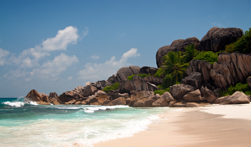 Den vackra Grand Anse stranden, La Digue Seychellerna