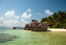 Stranden vid Anse Source d’Argent, La Digue Seychellerna