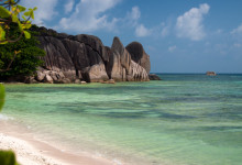 Södra änden av Anse Source d’Argent, La Digue Seychellerna