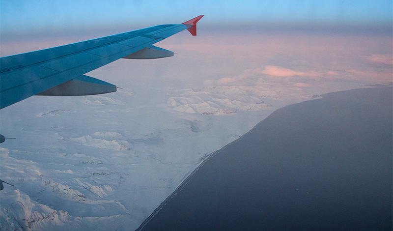Islands östra kust från ett flygplan