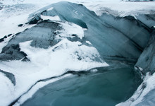 Glaciärsjö Sólheimajökull, Island
