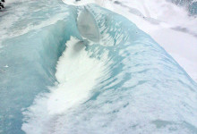Isformationer på glaciären vid Sólheimajökull, Island