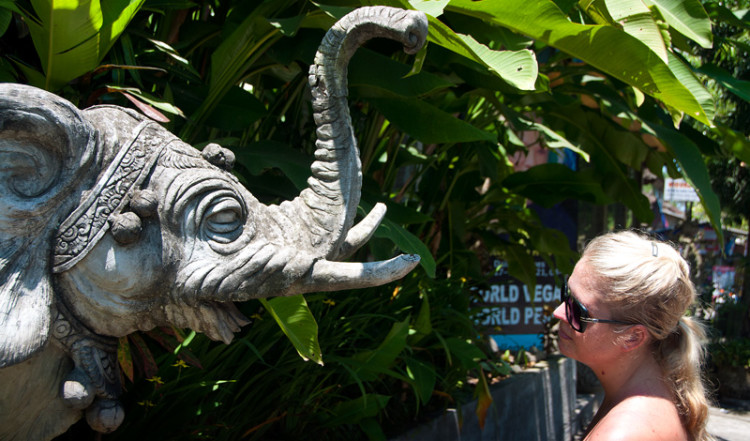 Anki och en elefant vid Jalan Kedebatan, Ubud Bali Anki och en elefant vid Jalan Kedebatan, Ubud Bali