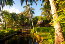 Sen eftermiddags sol över Bambu Indah, Ubud