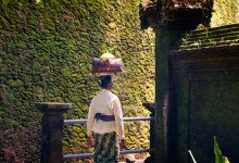 Kvinna med offergåva på huvudet, Pura Tirtha Empul, Bali