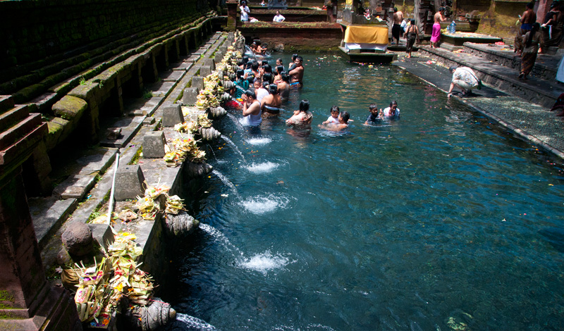 Den renande bassängen i Pura Tirtha Empul, Bali