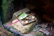 Offergåva i Puri Saren Agung vid det kungliga palatset, Ubud Bali