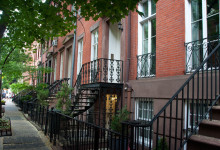 Typisk bostadsgata i West Village, New York City