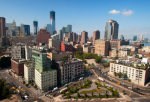 Utsikt från södra SoHo över TriBeCa och södra Manhattan, NYC