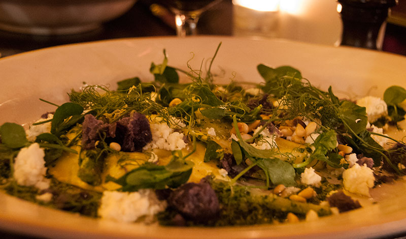 Ravioli med vårärtor och mint, Jamie Olivers Italian i Edinburgh