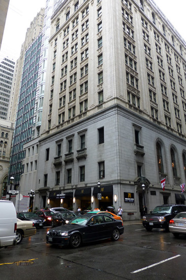 Rainy street by One King West Hotel, Toronto Canada