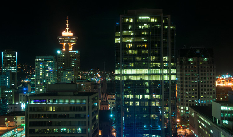 Night View from The Westin Grand, Vancouver Canada