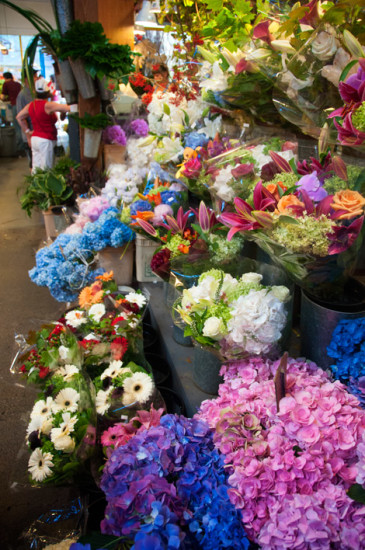 Blommor på Granville Island Market, Vancouver BC