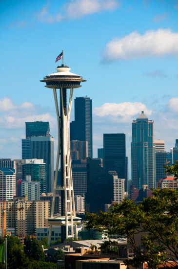 Vy över Space Needle från Kerry Park på Queen Anne Hill