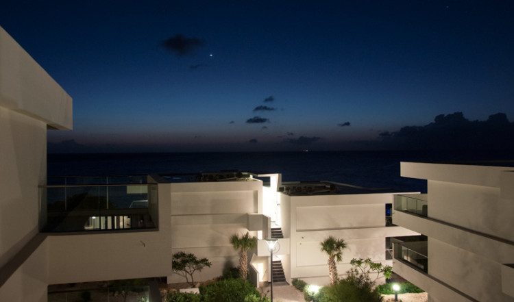 Kvällsvy från vår terass på Papagayo Beach and Design Hotel, Jan Thiel, Curacao