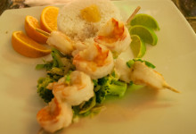 Lime marinerade räkor med kokosnötsris, Ginger Restaurant, Willemstad