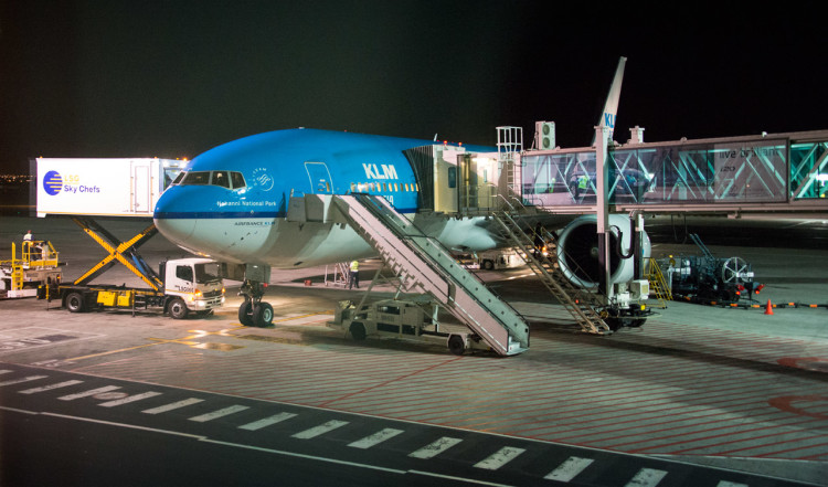 Vårt KLM plan framme i Kapstaden