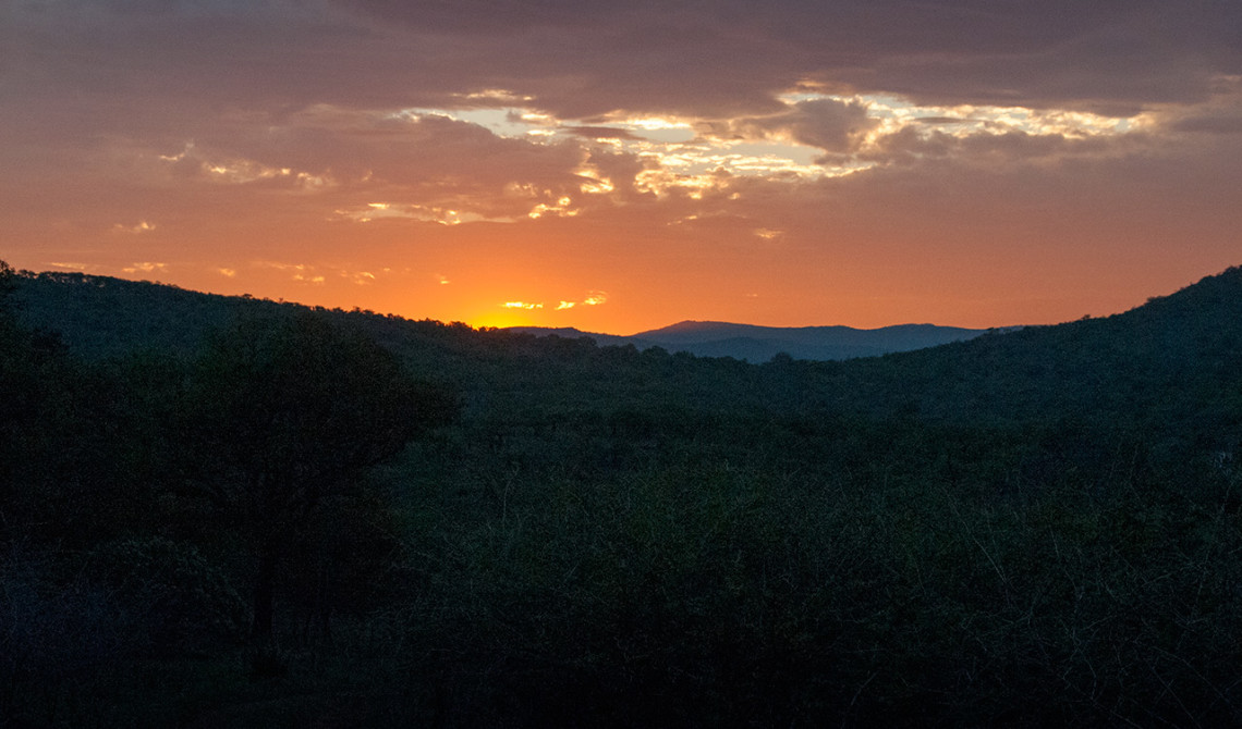 Solnedgång över Thanda Private Game Reserve