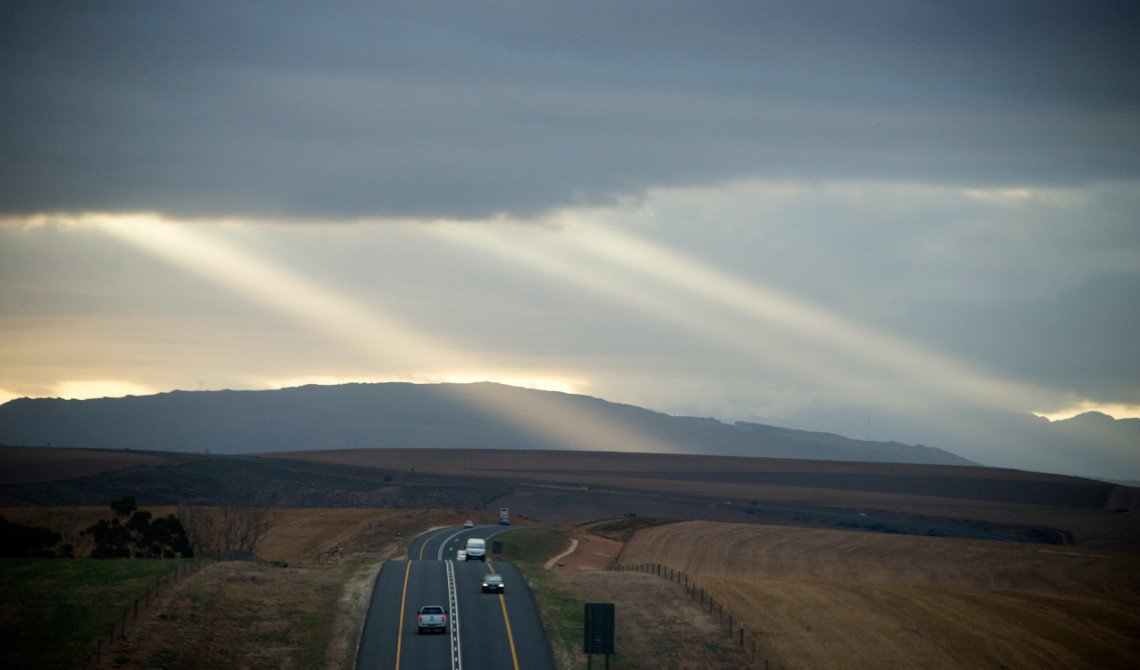 Solnedgång och tjocka moln, Garden Route, Sydafrika